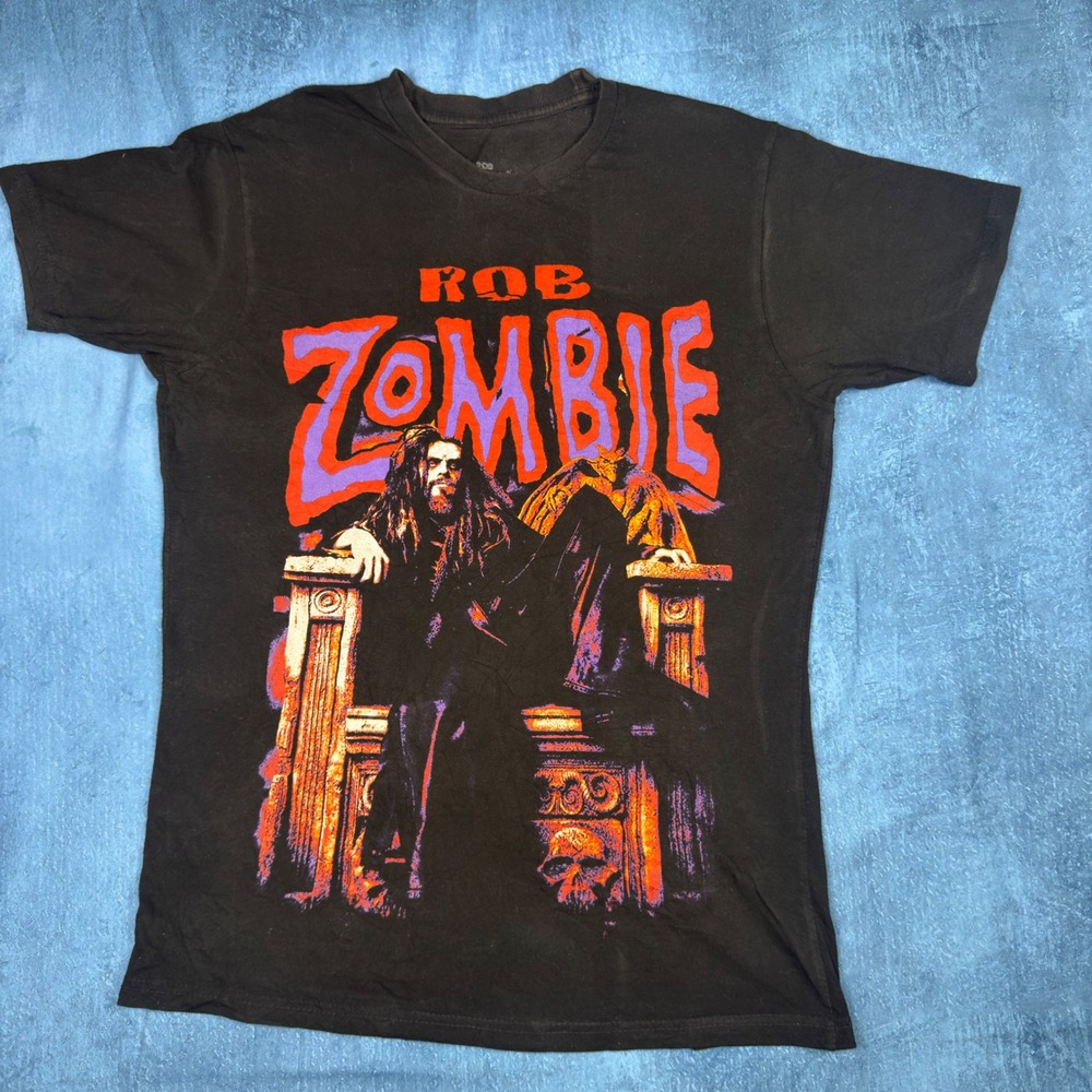 Rob Zombie Graphic T-Shirt Mens Medium Black Heavy Metal Band Tee Throne Skulls